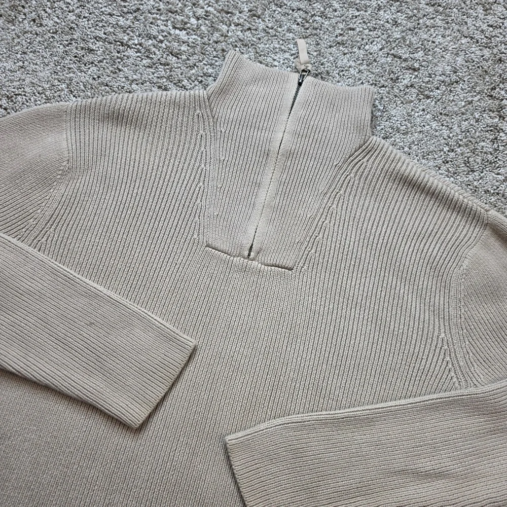 VINTAGE Banana Republic Quarter Zip Sweater Mens Medium Tan Beige Ribbed Cotton